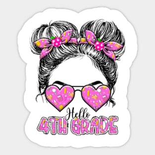 Kids Hello Fourth Grade Messy Bun Girls 4th Grade Back To School Sticker